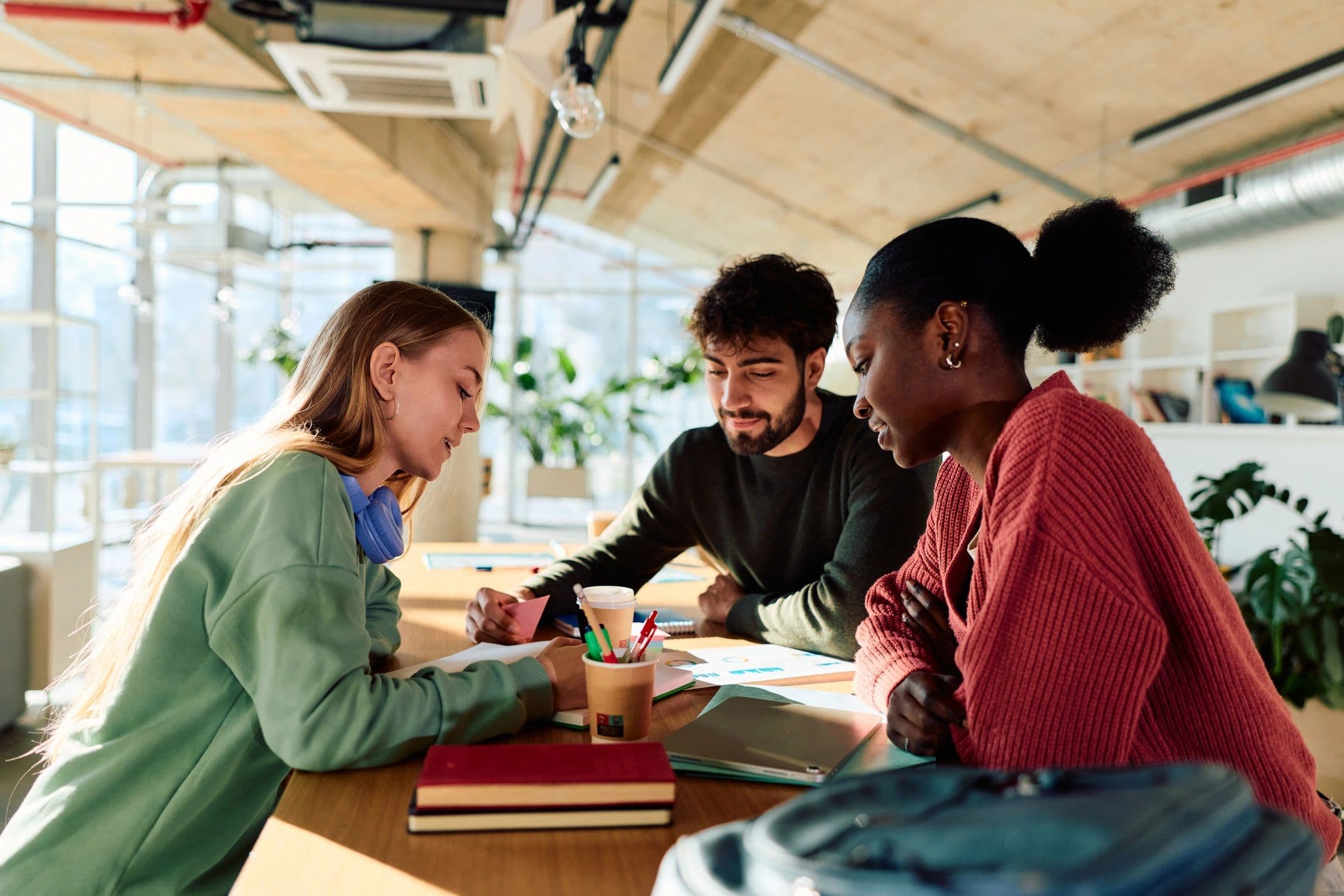 Students collaborating around a table